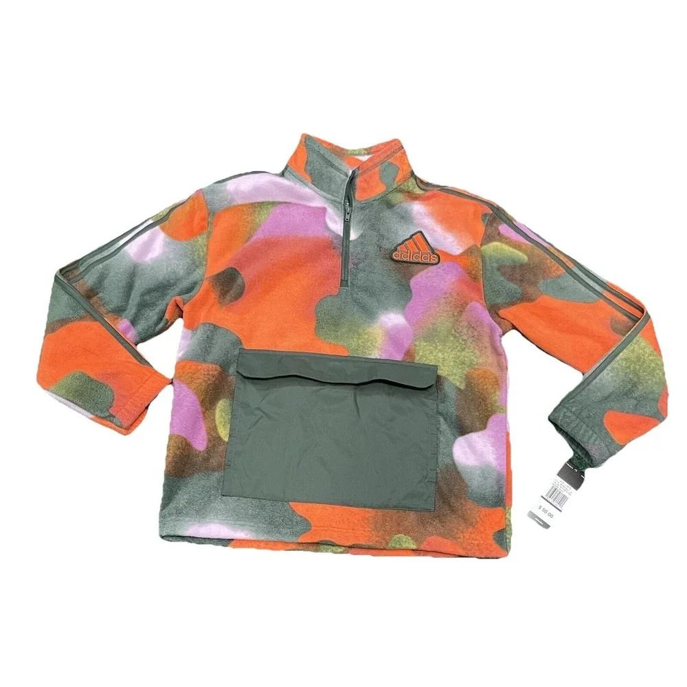 ADIDAS Cozy Fleece‎ Sweatshirt Boys XL Tie Dye Camo 1/4 Zip Pullover Pocket NEW